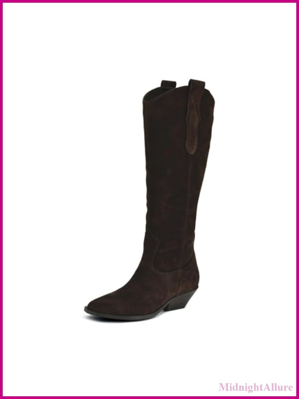 Suede Knee-High Snip Toe Pull-On Block Heel Equestrian Boots